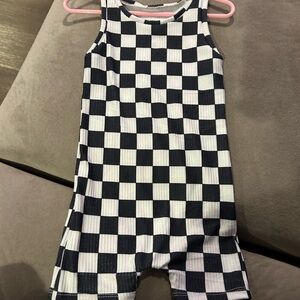 Checkered Black and White Sleeveless Romper